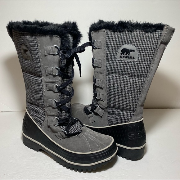 Sorel Shoes - Sorel Joan Of Arctic Gray Black Houndstooth Faux Fur Winter Boots Women’e Sz 9